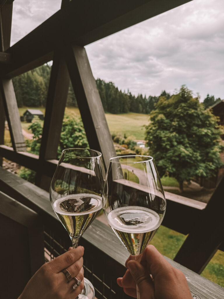 champagne with a view in the Dolomites at Naturhotel Pfösl South Tyrol