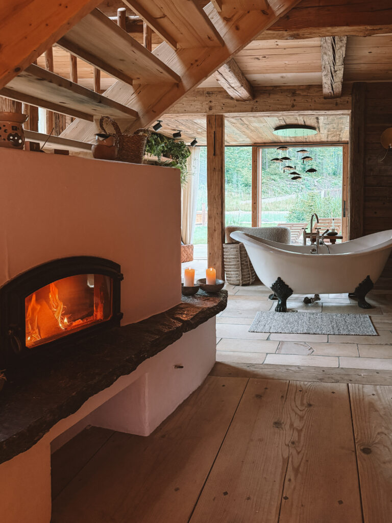 Freestanding luxury bathtub in Austrian Alps chalet