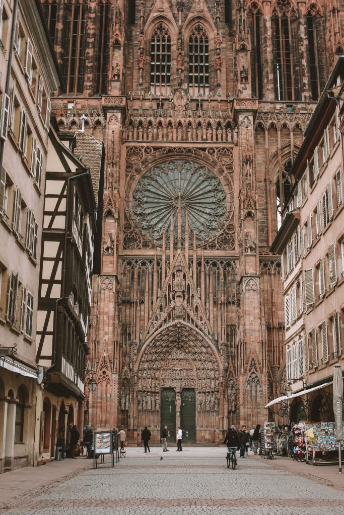 Strasbourg Cathedral with detailed Gothic architecture in the historic city center