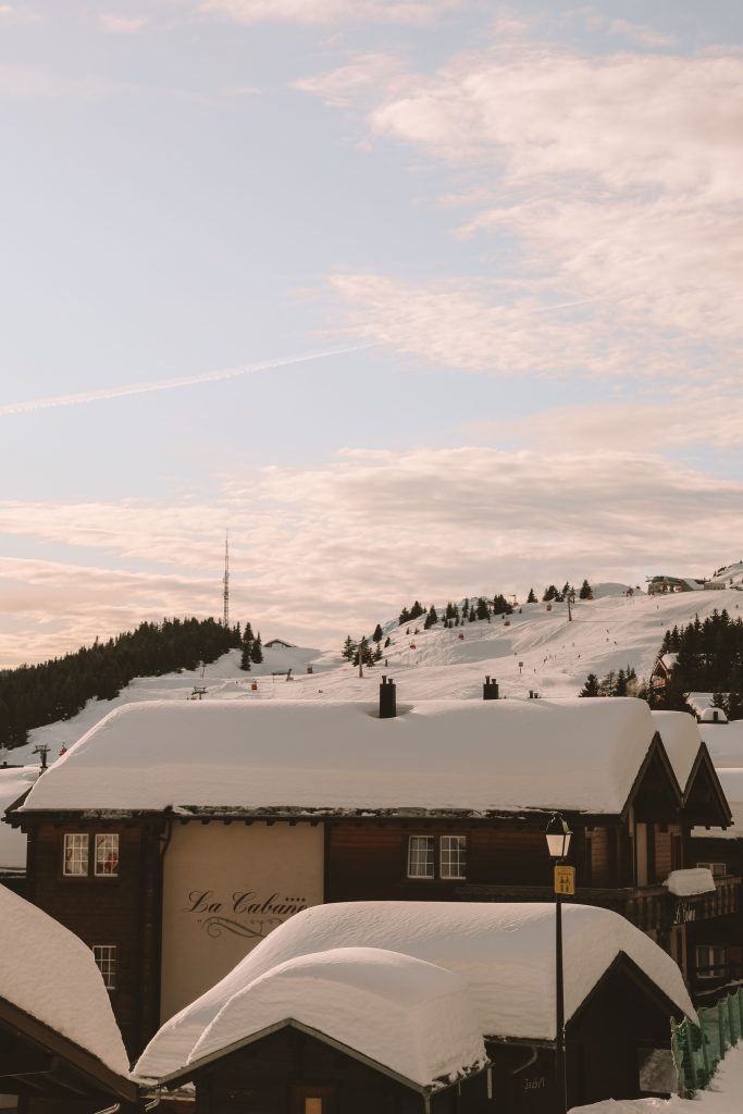 Snow-covered village of Bettmeralp with wooden chalets and quiet winter streets