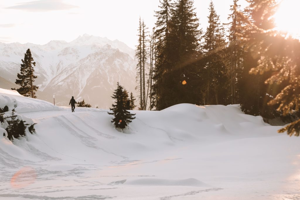 Panoramic winter view from Bettmeralp across the Swiss Alps