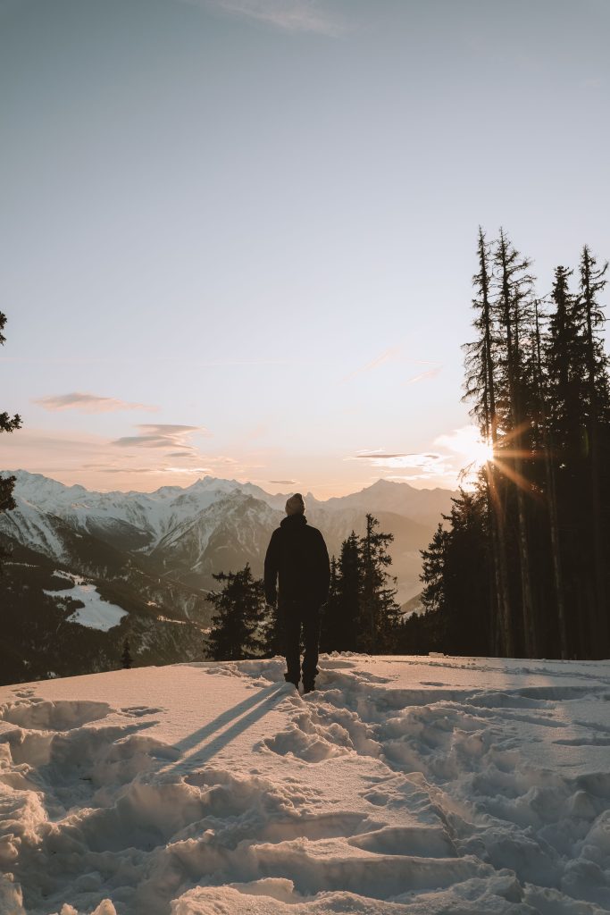 View from Bettmeralp towards the Aletsch Glacier on a clear winter day