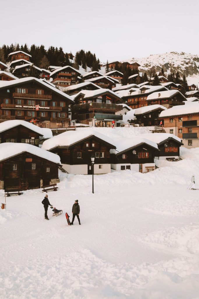 Alpine architecture in Bettmeralp within a car-free winter setting